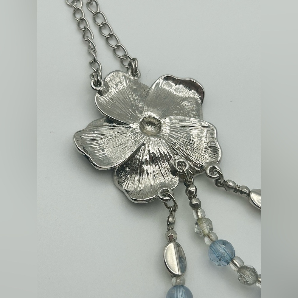 New York & Company Multistrand Beaded Blue Enamel Flower Necklace - Picture 12 of 12